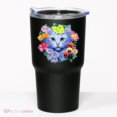 Cat Face With Flowers Tumbler