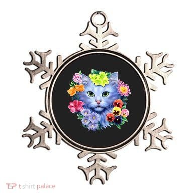 Cat Face With Flowers Ornament