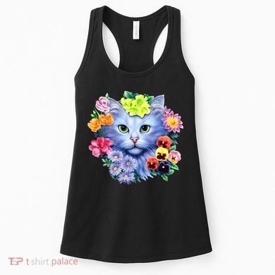 Cat Face With Flowers Women's Tank Top
