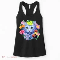 Cat Face With Flowers Women's Tank Top thumb 0