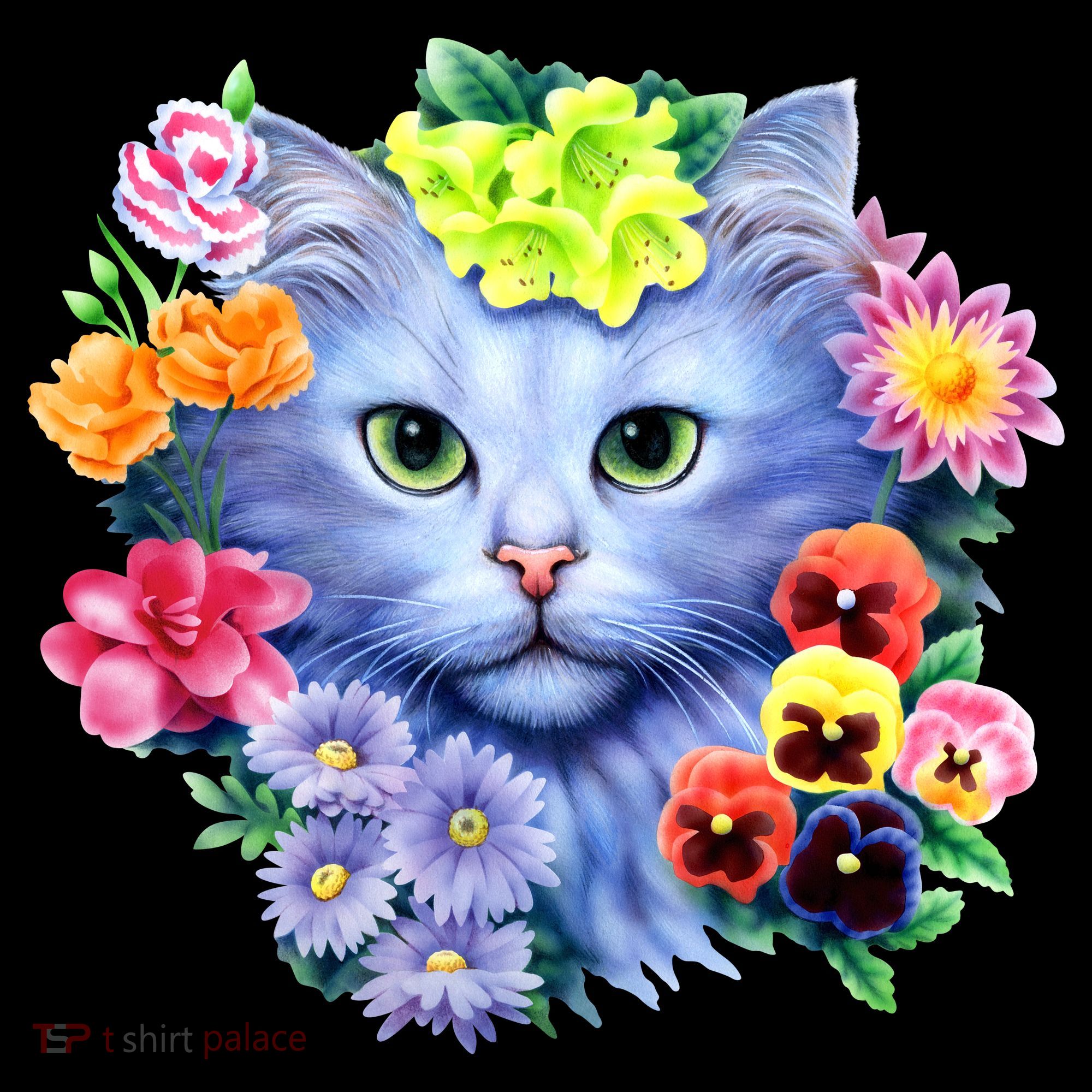 Cat Face With Flowers Women's Tank Top
