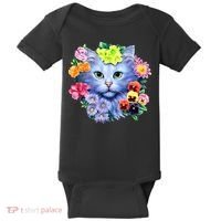 Cat Face With Flowers Baby Bodysuit thumb 0