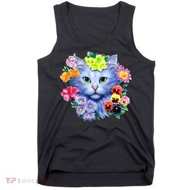 Cat Face With Flowers Tank Top