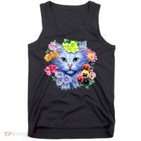 Cat Face With Flowers Tank Top thumb 0