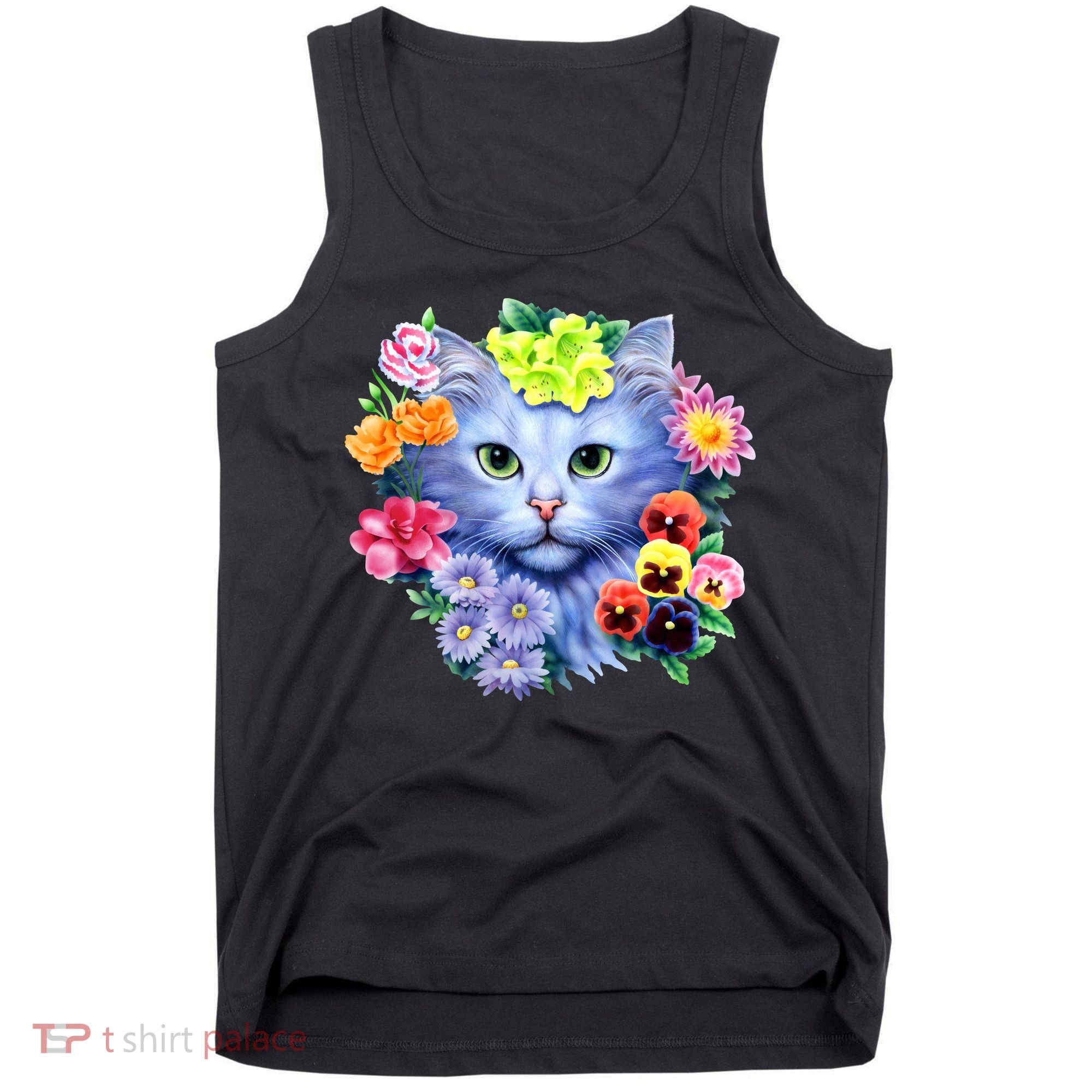 Cat Face With Flowers Tank Top