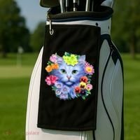 Cat Face With Flowers Golf Towel thumb 2
