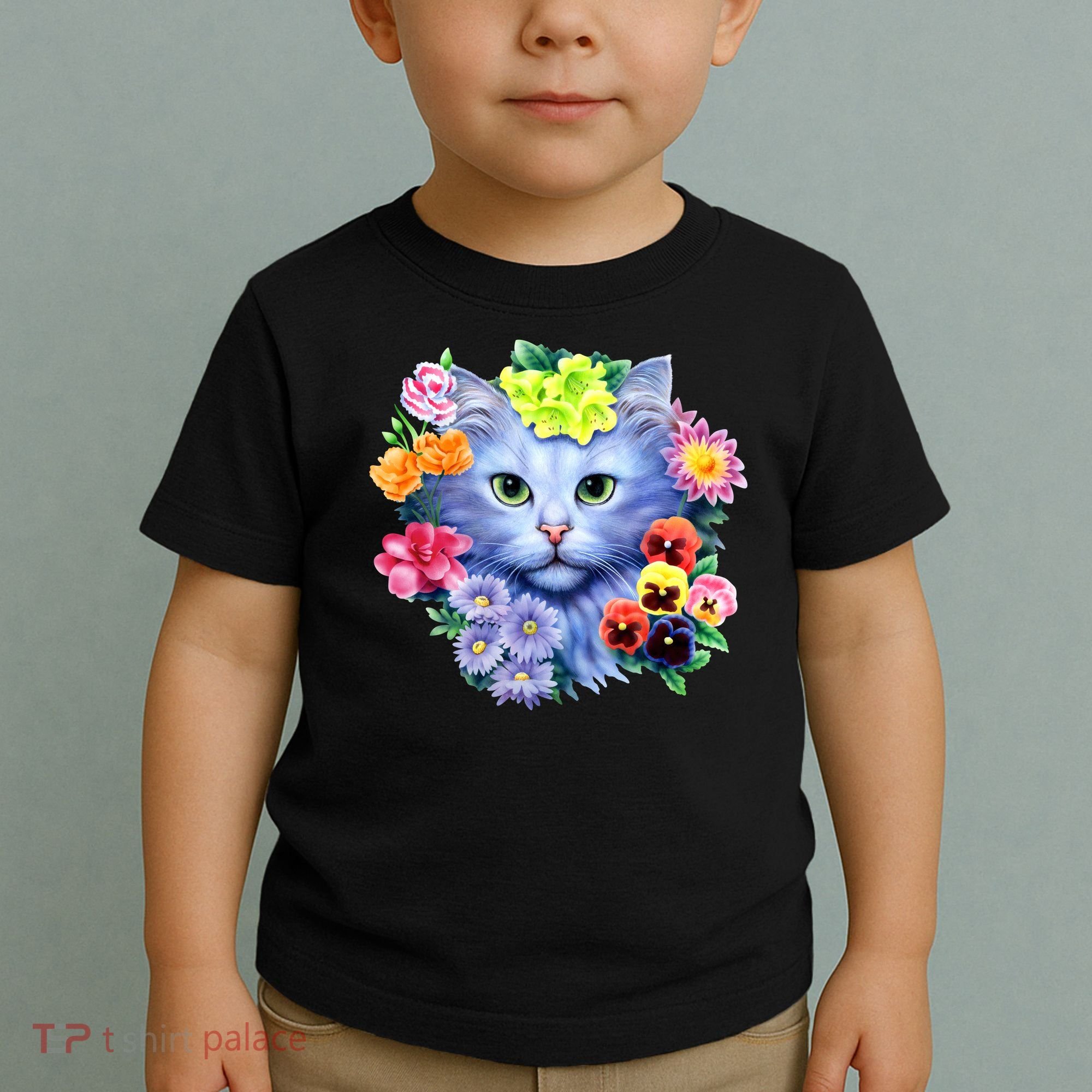 Cat Face With Flowers Toddler T-Shirt