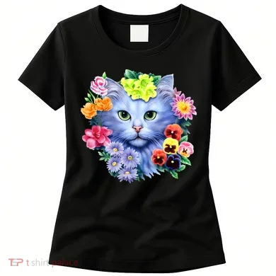 Cat Face With Flowers Women's T-Shirt