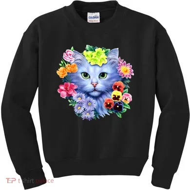 Cat Face With Flowers Kids Sweatshirt