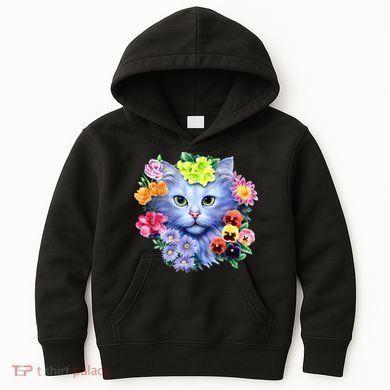 Cat Face With Flowers Kids Hoodie