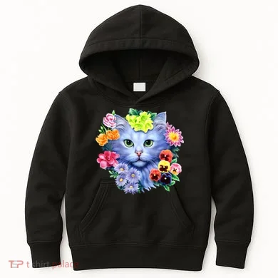 Cat Face With Flowers Kids Hoodie