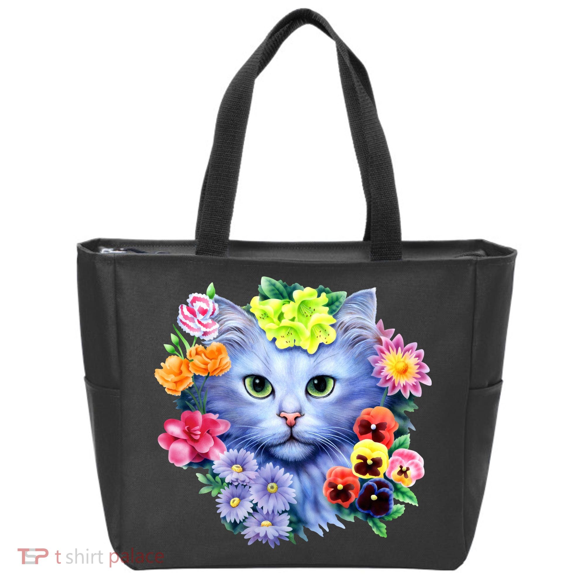 Cat Face With Flowers Tote Bag