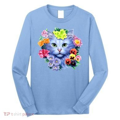 Cat Face With Flowers Long Sleeve Shirt