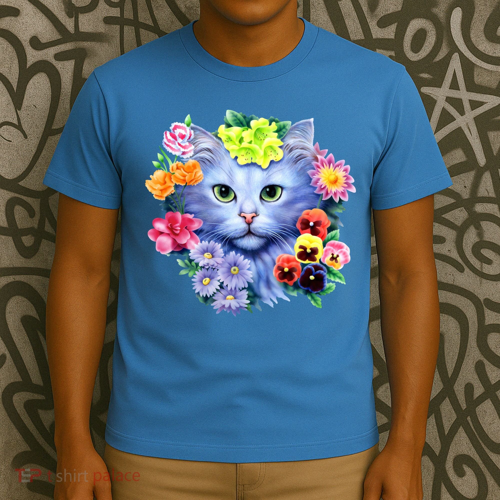 Cat Face With Flowers T-Shirt
