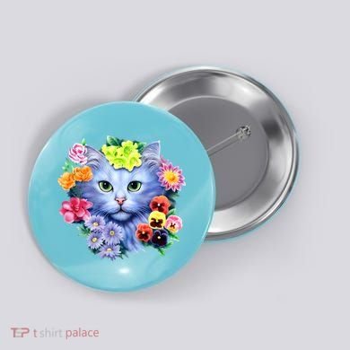 Cat Face With Flowers Button