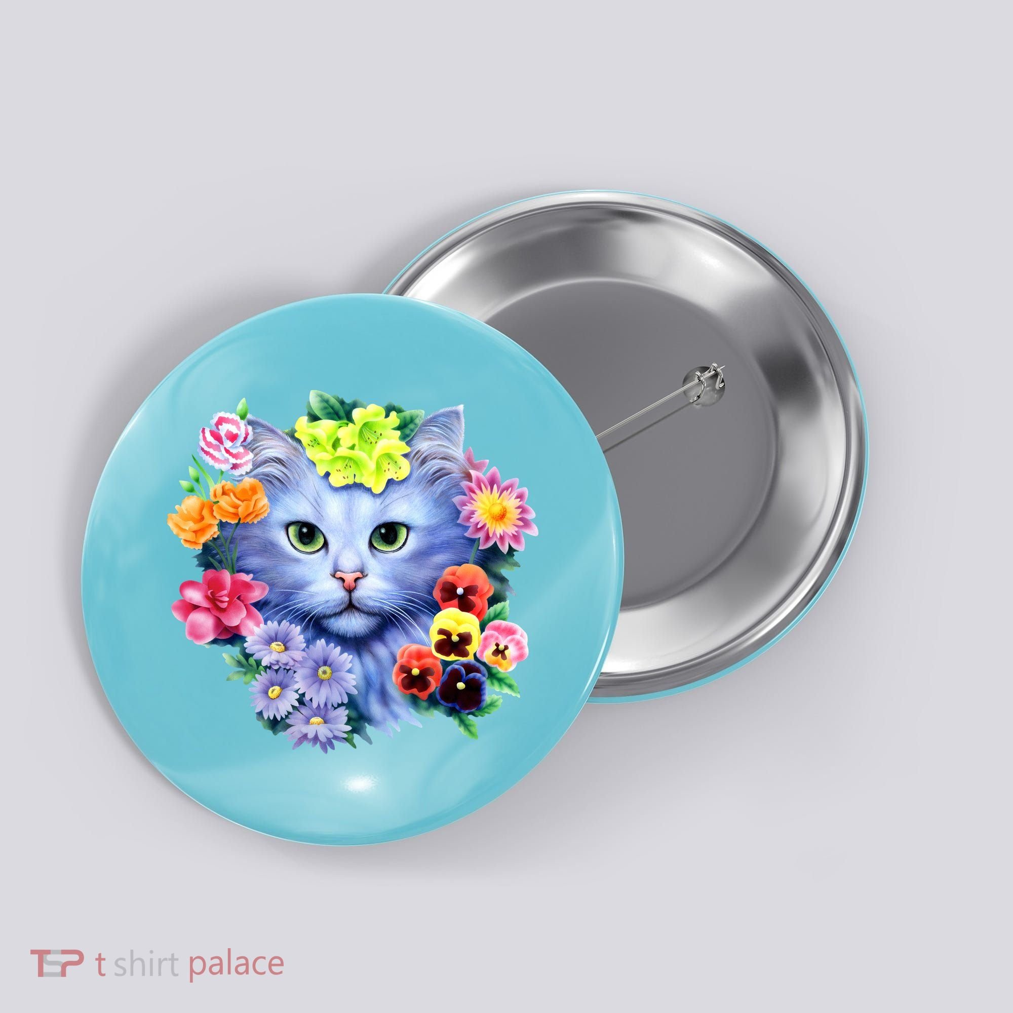 Cat Face With Flowers Button