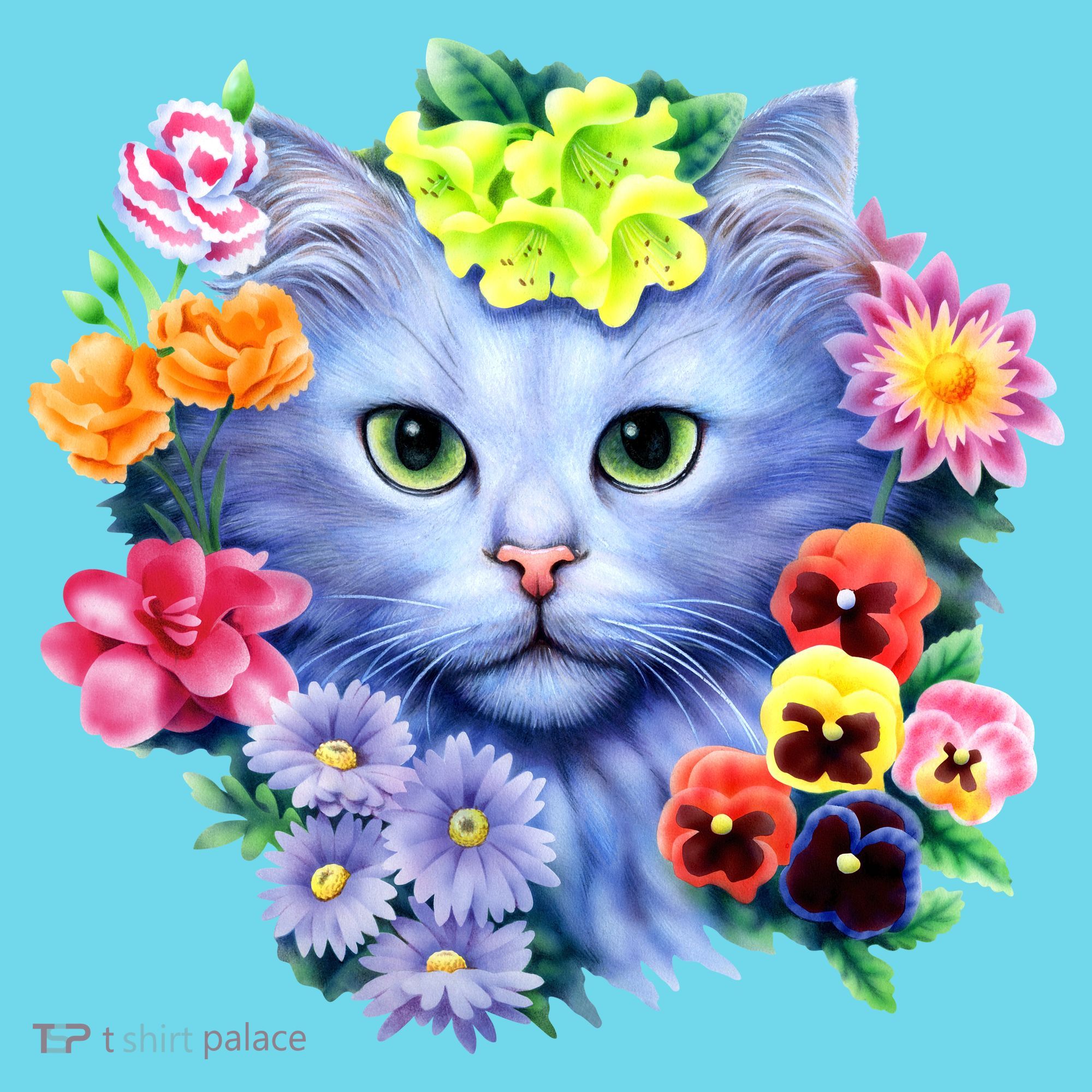 Cat Face With Flowers Kids Long Sleeve Shirt