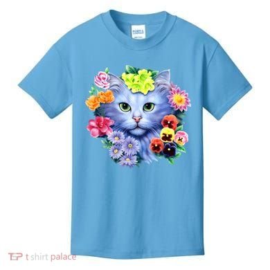 Cat Face With Flowers Kids T-Shirt