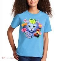 Cat Face With Flowers Kids T-Shirt thumb 2