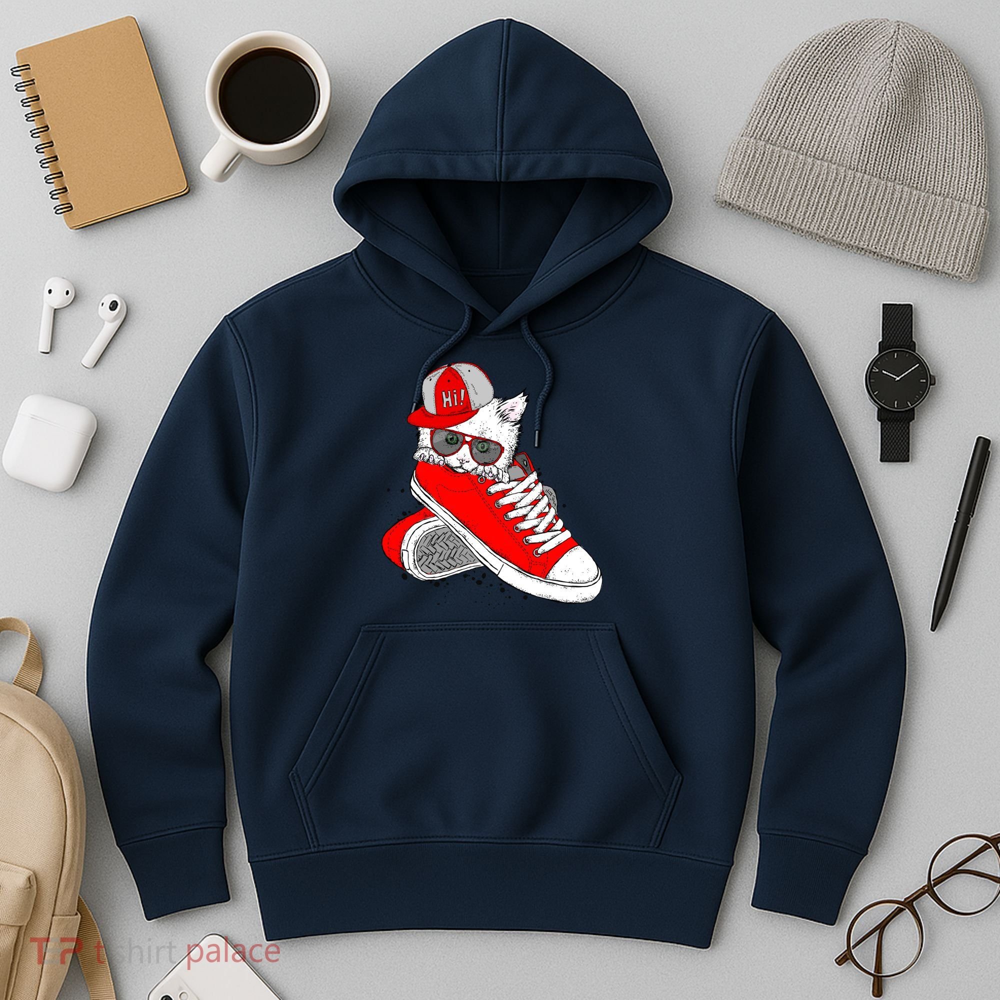 Cat In Red Sneakers Hoodie