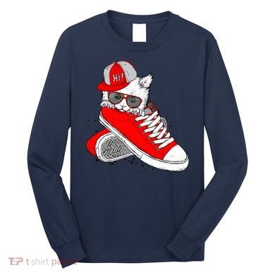 Cat In Red Sneakers Long Sleeve Shirt