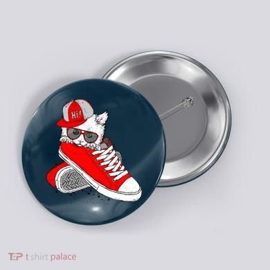 Cat In Red Sneakers Button