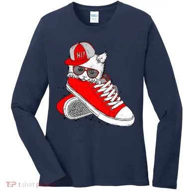 Cat In Red Sneakers Women's Long Sleeve Shirt
