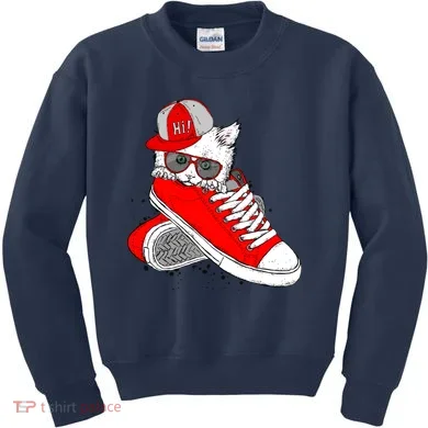 Cat In Red Sneakers Kids Sweatshirt