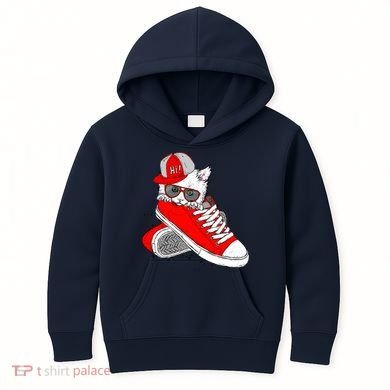 Cat In Red Sneakers Kids Hoodie