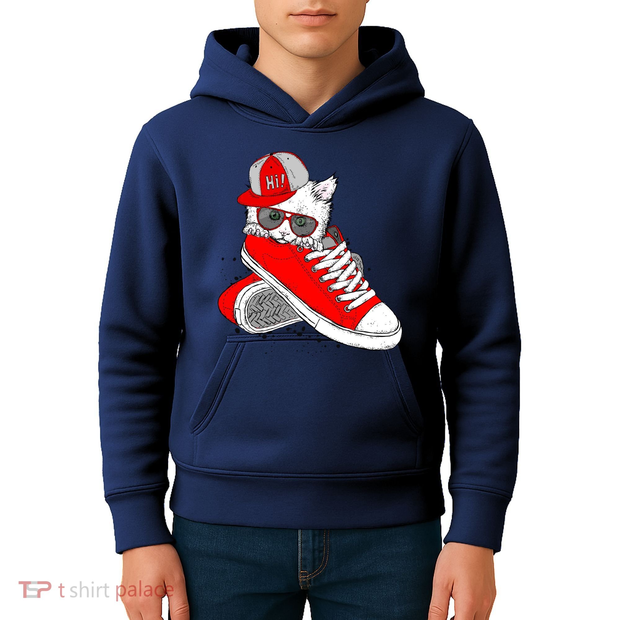 Cat In Red Sneakers Kids Hoodie