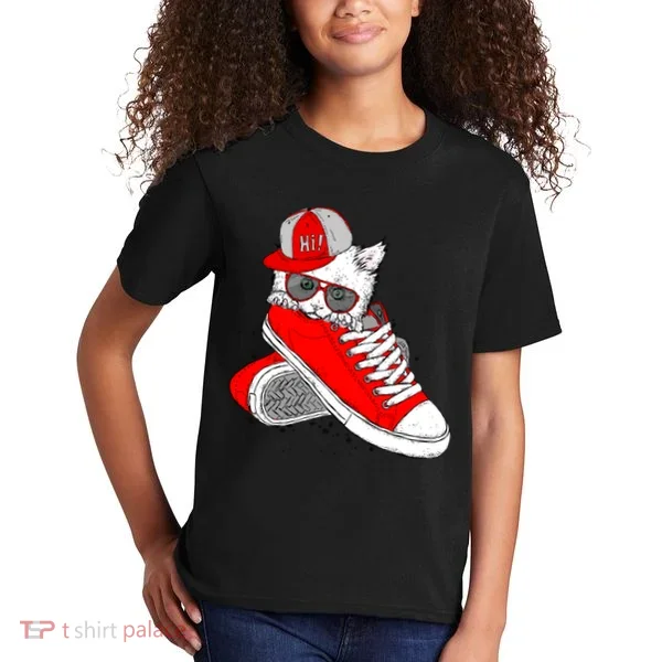 Cat In Red Sneakers Kids T-Shirt