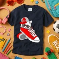 Cat In Red Sneakers Kids T-Shirt thumb 3