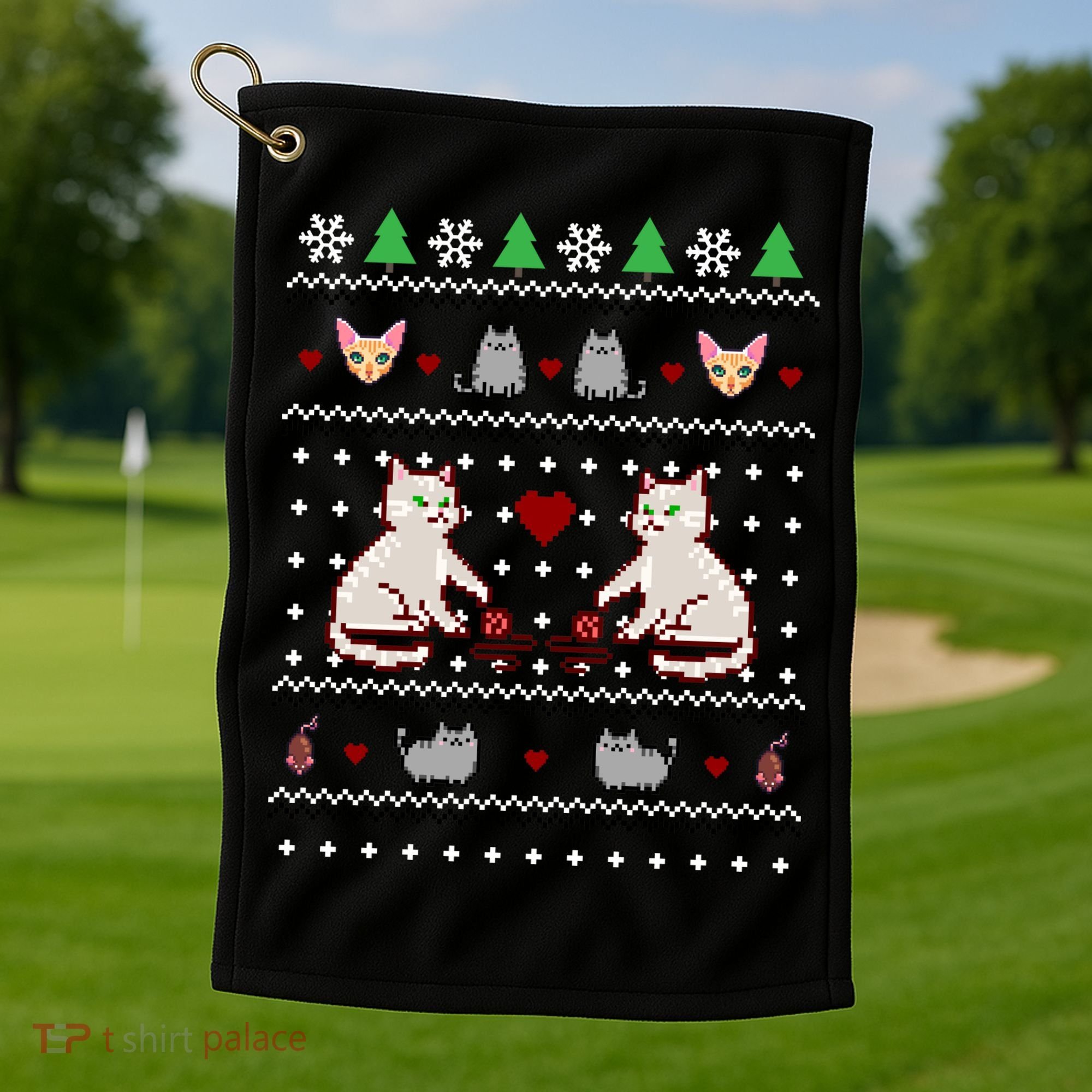 Cat Lover Ugly Christmas Golf Towel