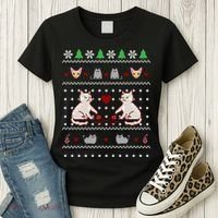 Cat Lover Ugly Christmas Women's T-Shirt thumb 3