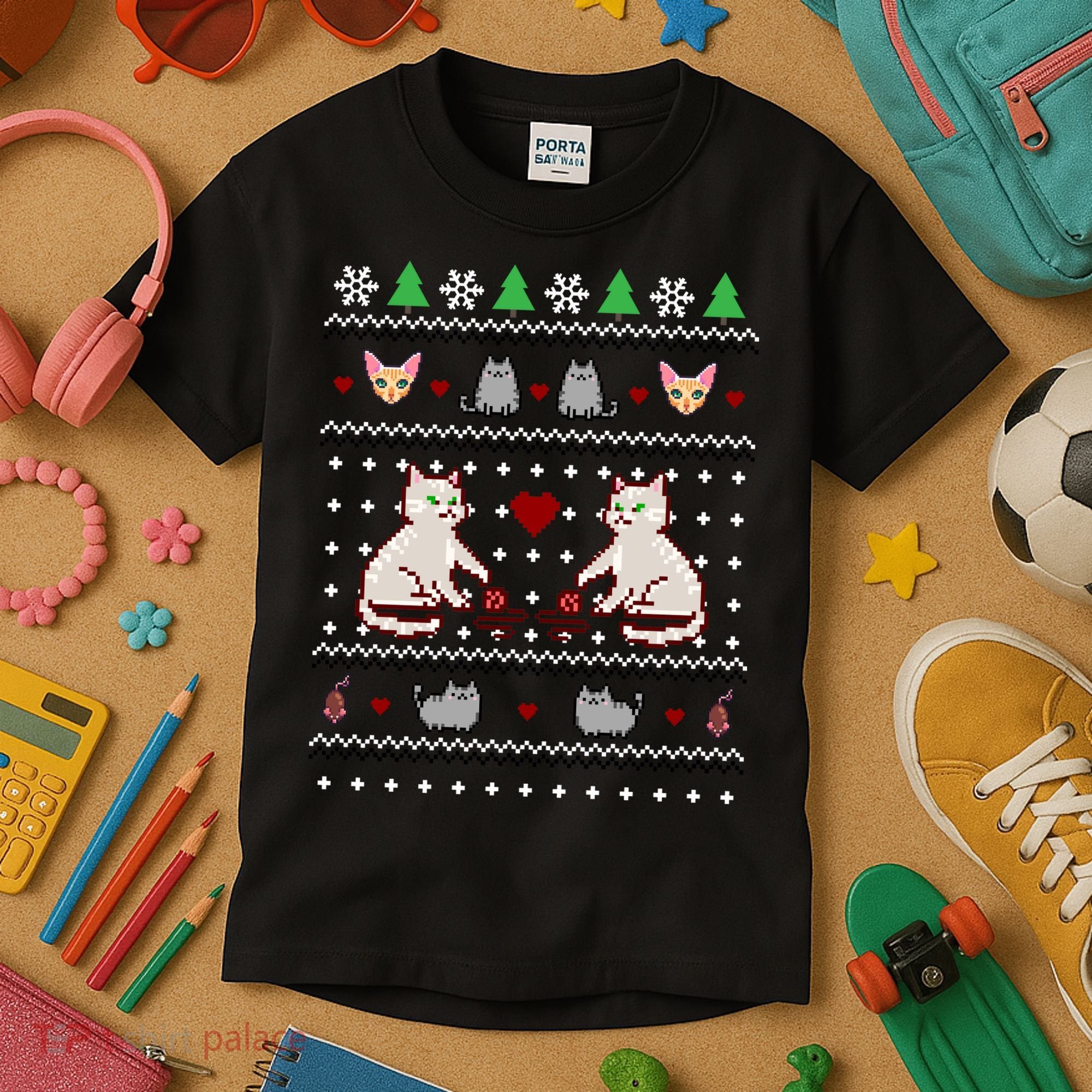 Cat Lover Ugly Christmas Kids T-Shirt