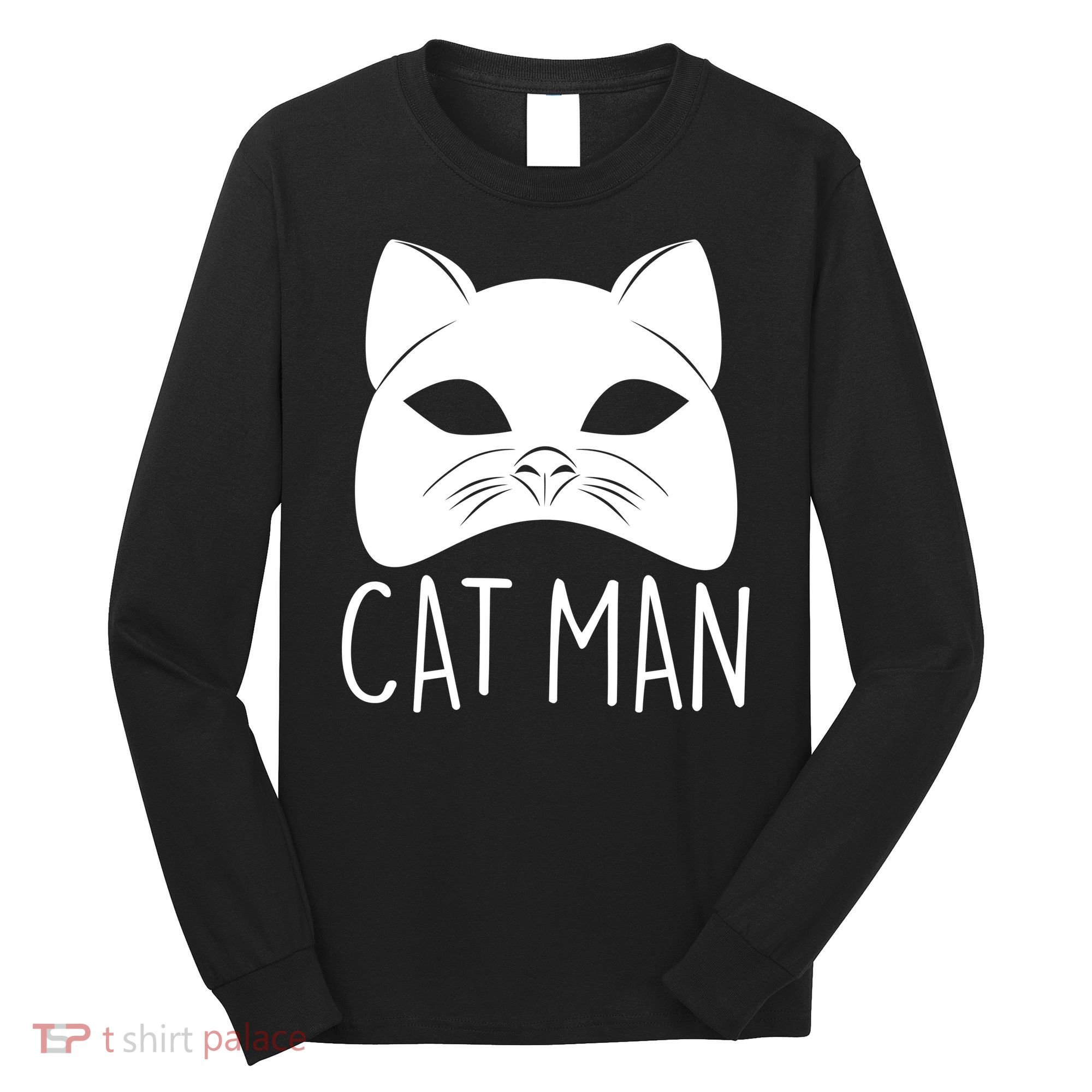 Cat Man Superhero Mask Cat Lover Fan Long Sleeve Shirt