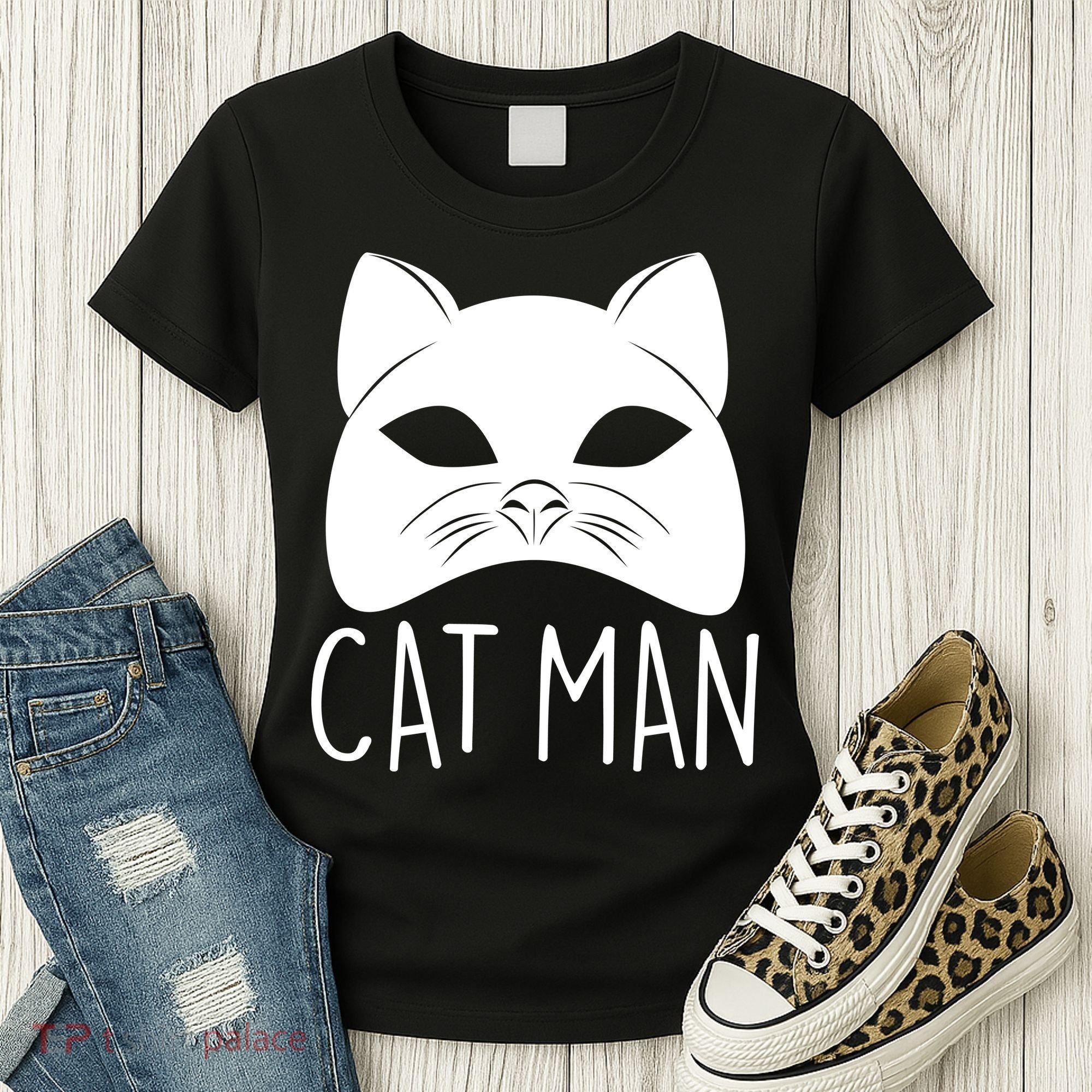 Cat Man Superhero Mask Cat Lover Fan Women's T-Shirt