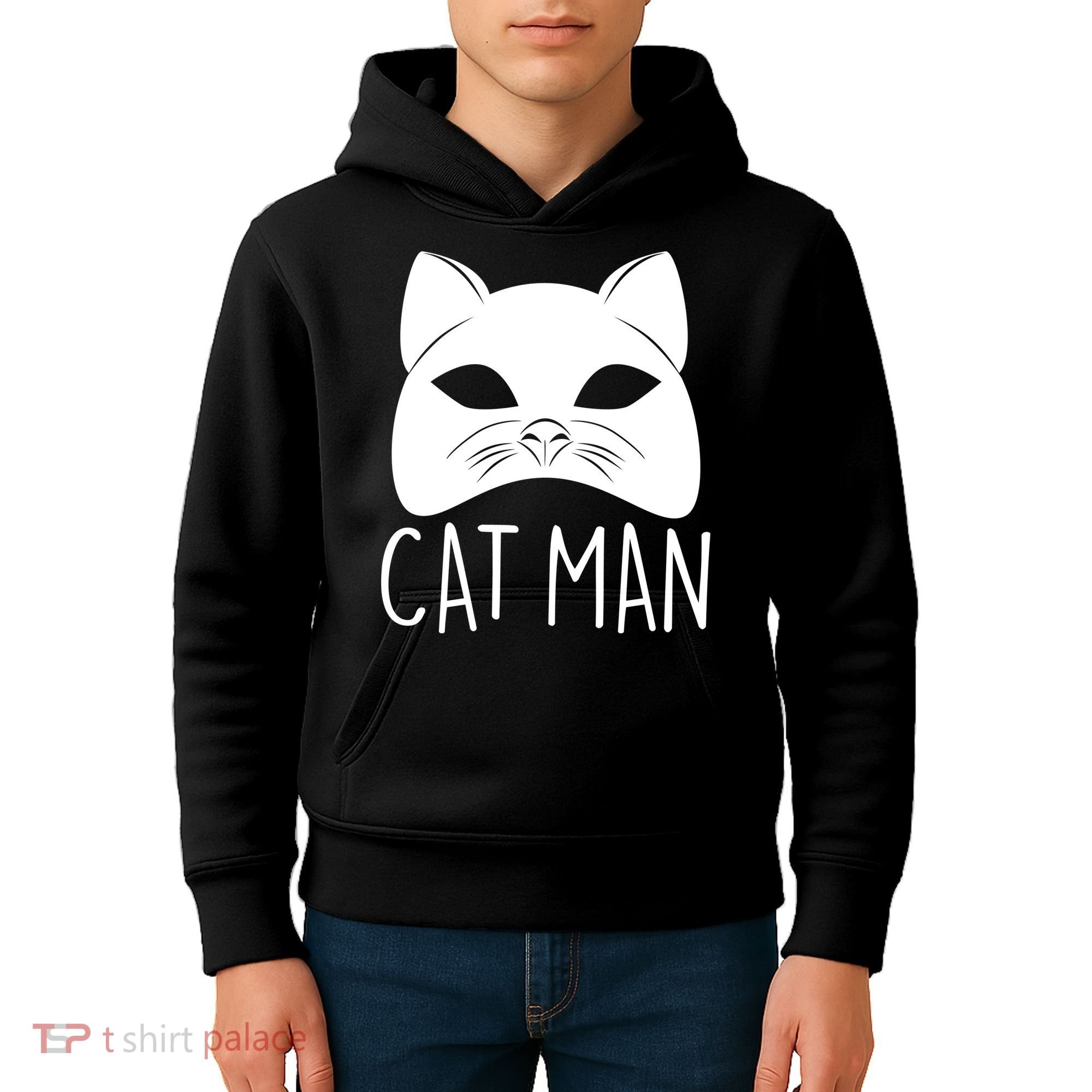 Cat Man Superhero Mask Cat Lover Fan Kids Hoodie