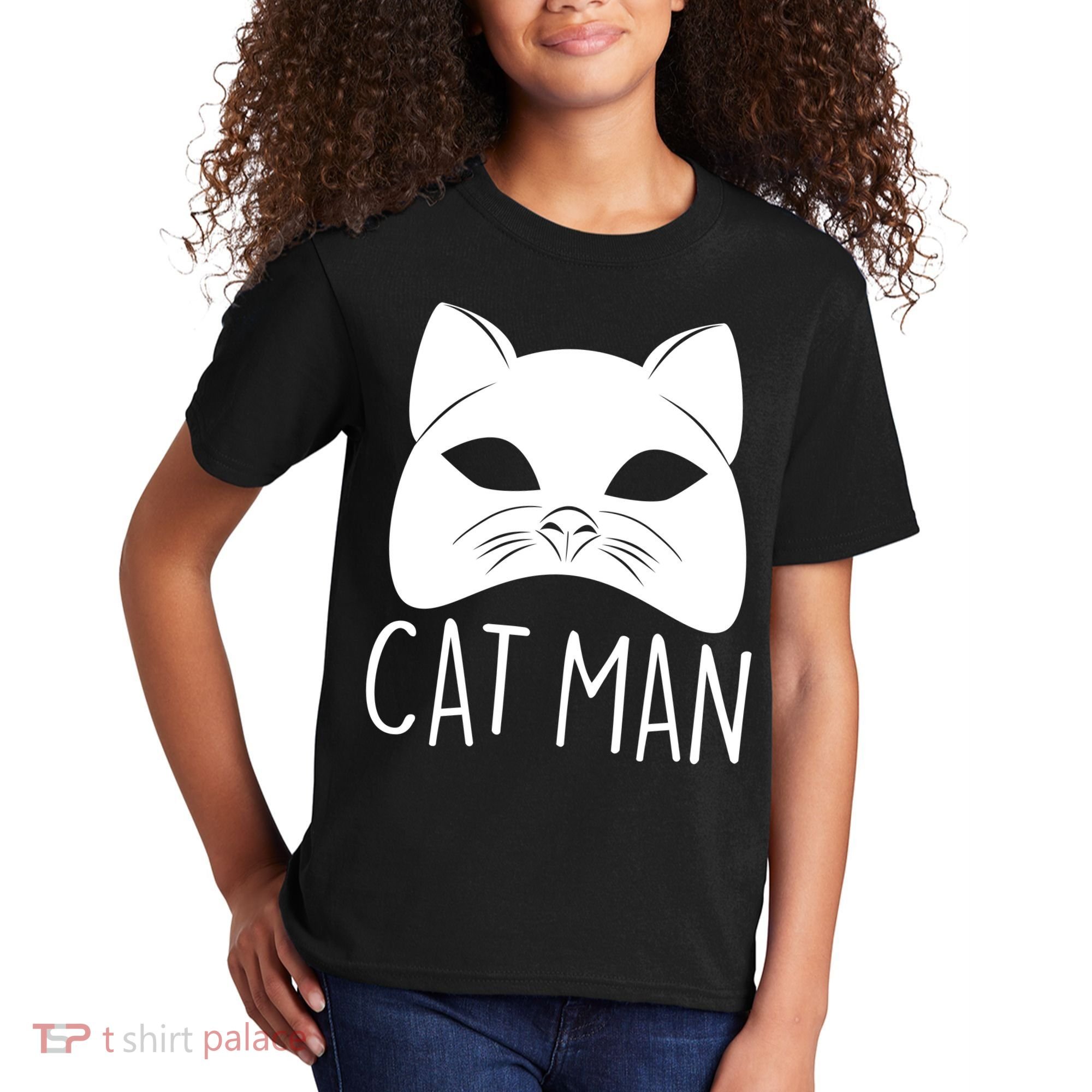 Cat Man Superhero Mask Cat Lover Fan Kids T-Shirt