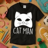 Cat Man Superhero Mask Cat Lover Fan Kids T-Shirt thumb 3