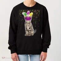 Cat Mardi Gras Mask and Beads Women's Sweatshirt thumb 0