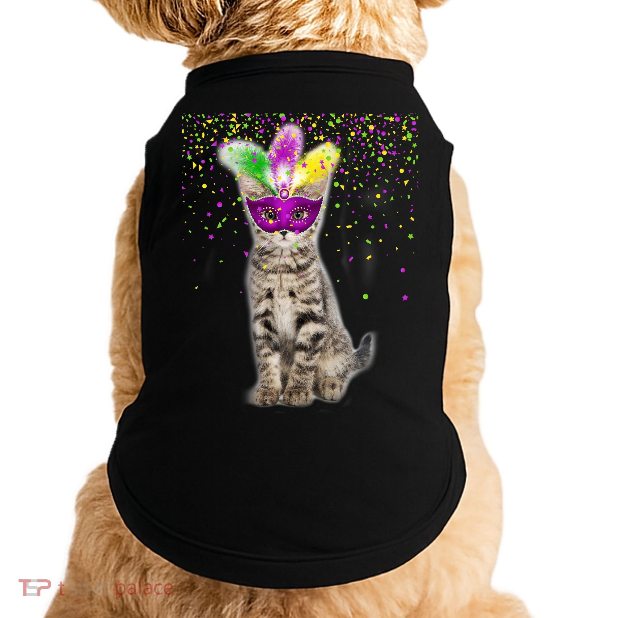 Cat Mardi Gras Mask and Beads Doggie Tank