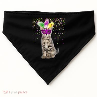 Cat Mardi Gras Mask and Beads USA-Made Doggie Bandana