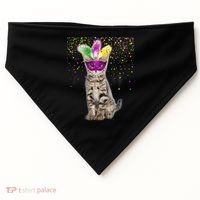 Cat Mardi Gras Mask and Beads USA-Made Doggie Bandana thumb 0