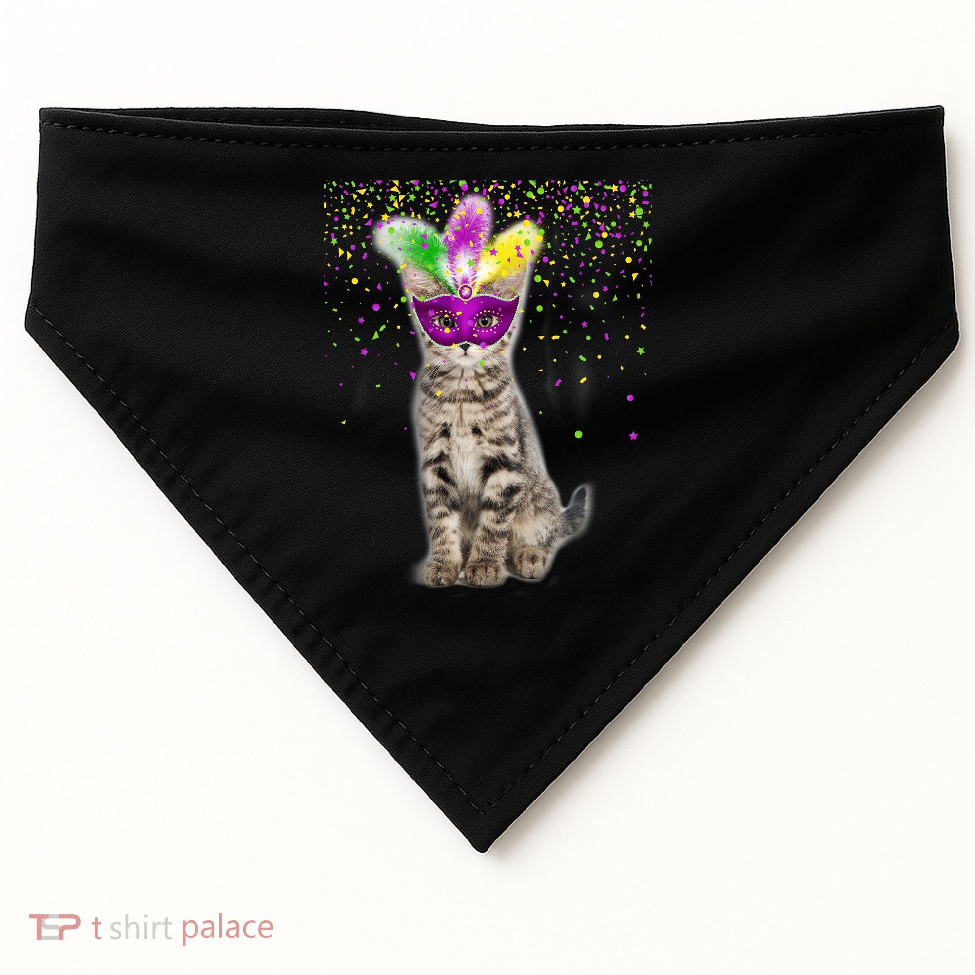 Cat Mardi Gras Mask and Beads USA-Made Doggie Bandana