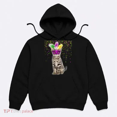 Cat Mardi Gras Mask and Beads Hoodie