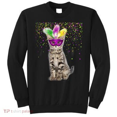 Cat Mardi Gras Mask and Beads Sweatshirt