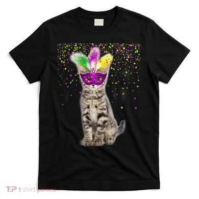 Cat Mardi Gras Mask and Beads T-Shirt