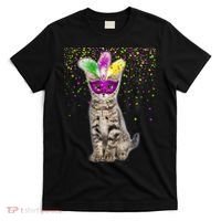Cat Mardi Gras Mask and Beads T-Shirt thumb 0