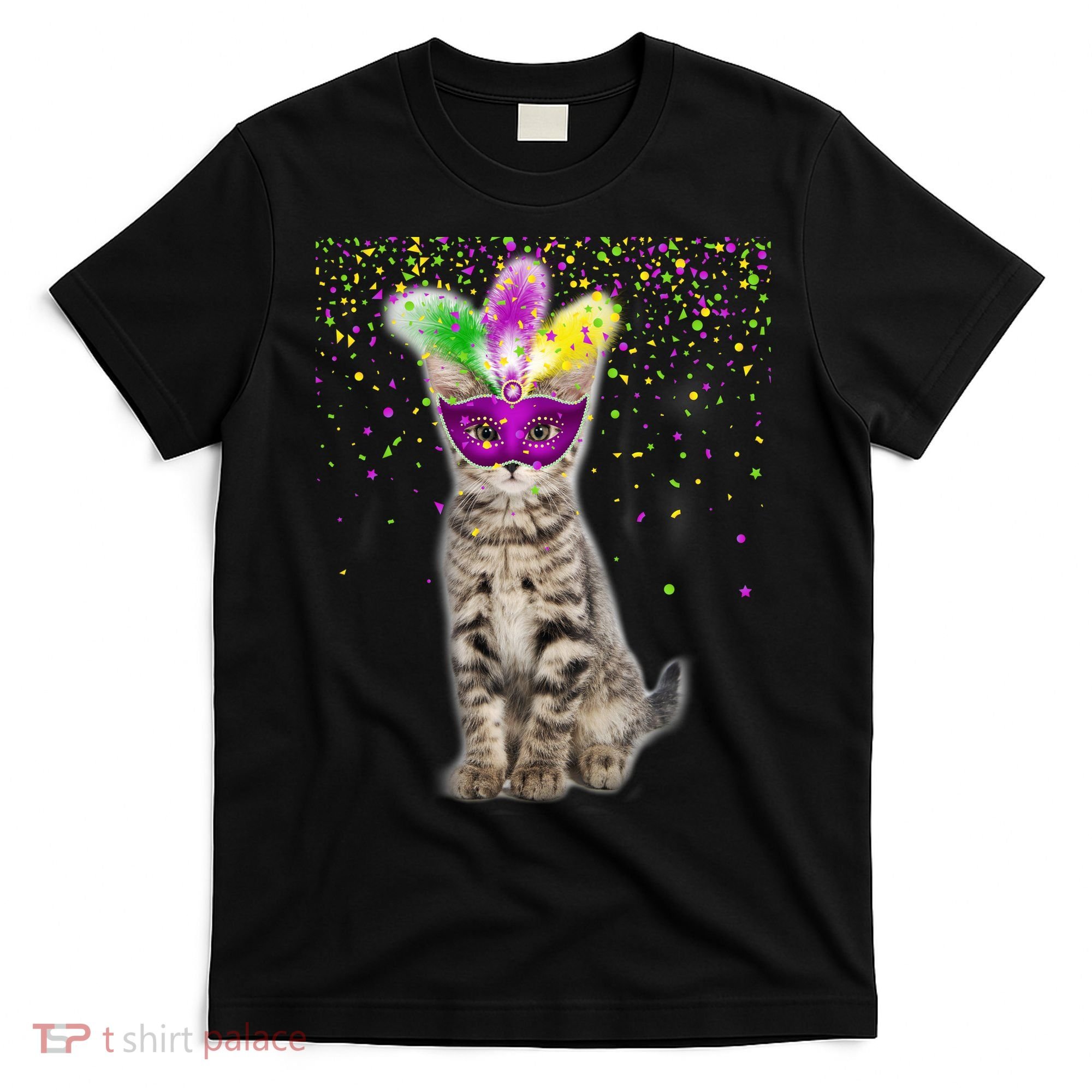 Cat Mardi Gras Mask and Beads T-Shirt
